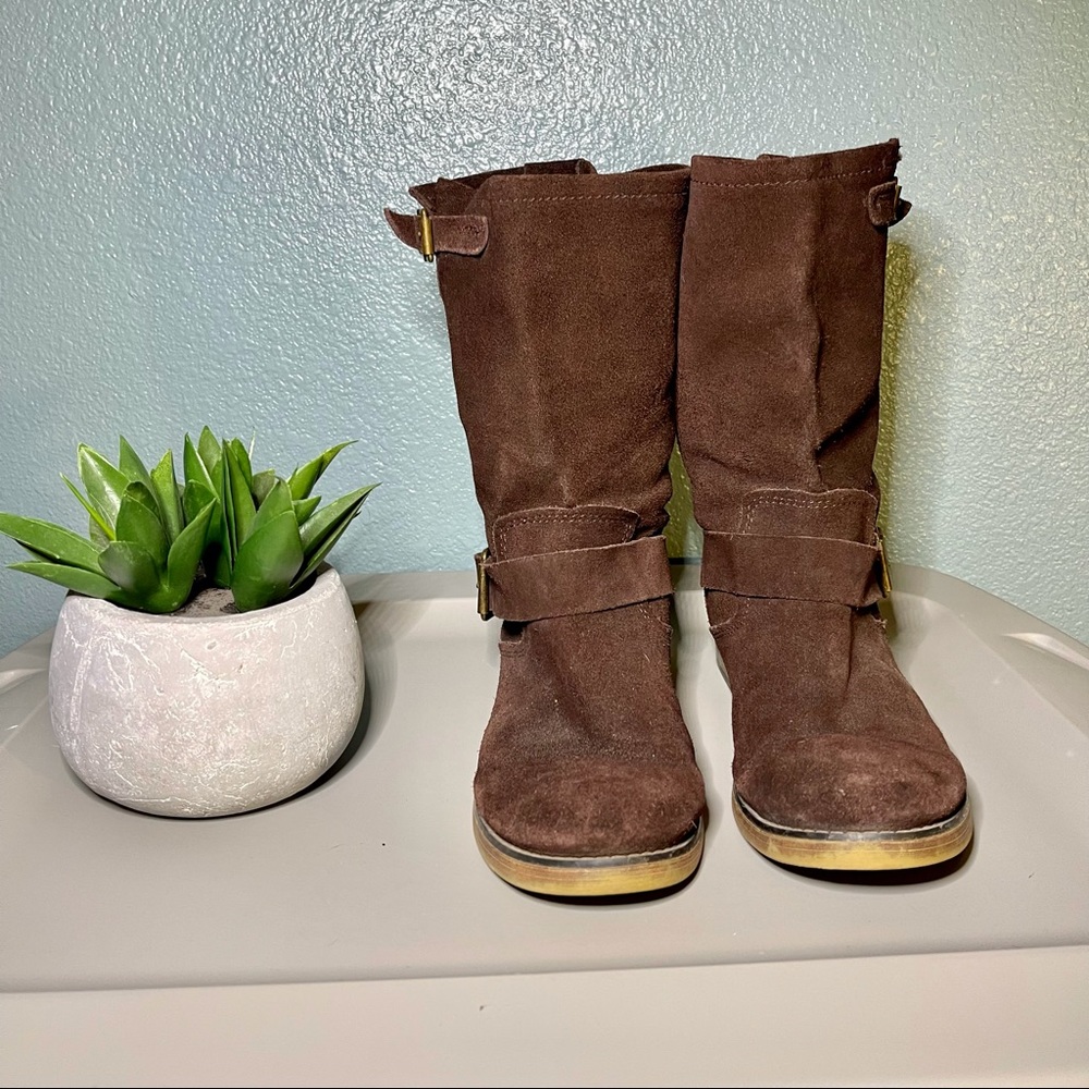 American Eagle Slouchy Leather Suede Moto Biker Boots - Picture 4 of 6